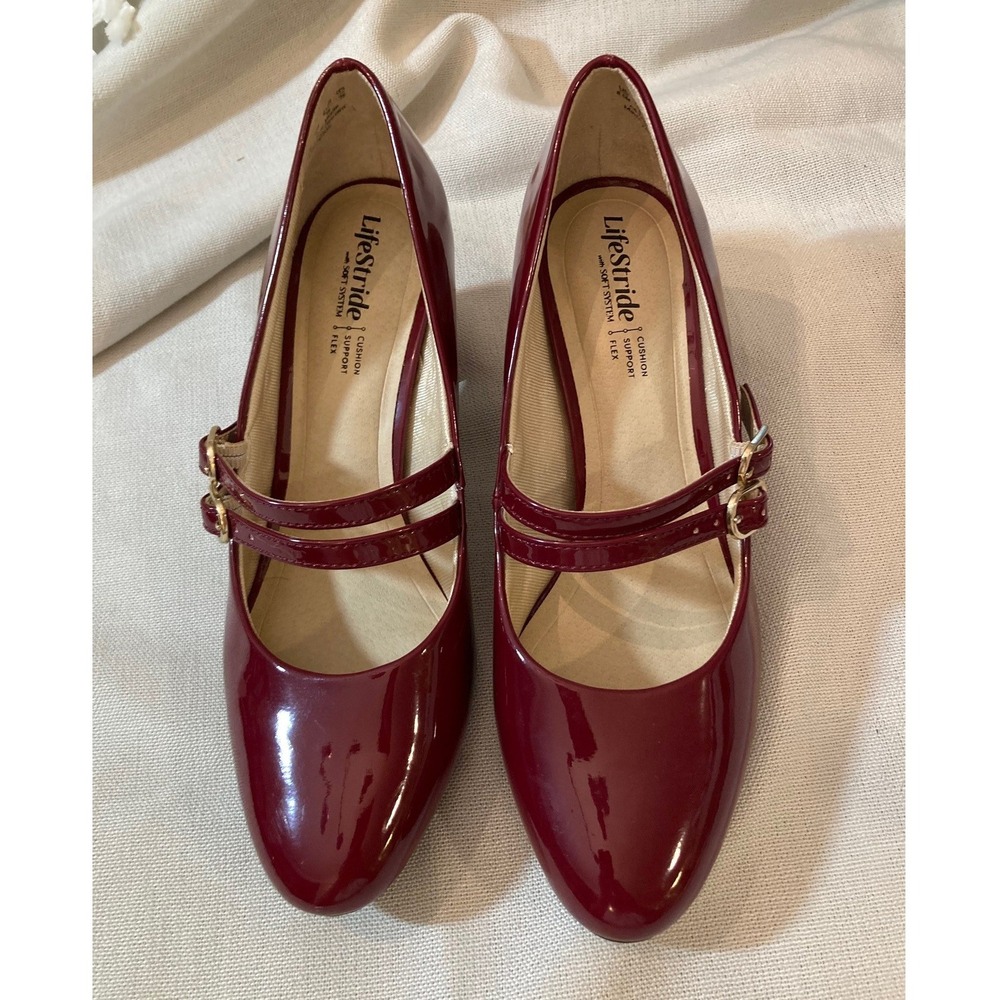 LifeStride Burgundy Patent Mary Jane Pumps 8.5M Dark Academia Classic Business